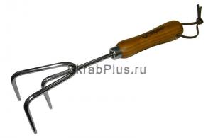 Культиватор садовый ручной трехзубый 300 мм нержавеющая сталь деревянная ручка SKRAB 28393 купить оптом и в розницу в СПб
